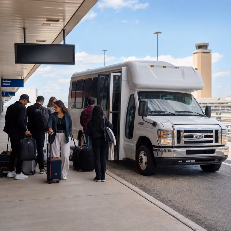 Black Mercedes Sprinter van staged for an Amarillo Airport Transportation group