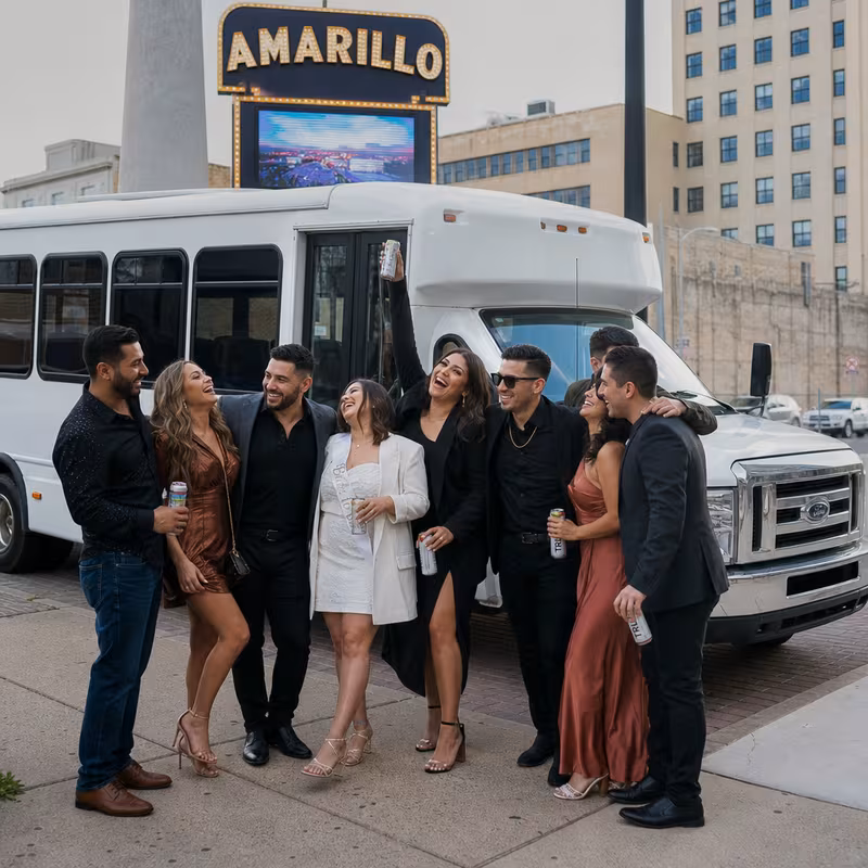 Black Mercedes Sprinter van staged for an Amarillo Bachelor & Bachelorette Transportation group