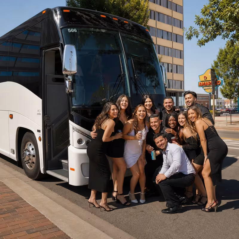 Passengers loading luggage while boarding an Amarillo group shuttle