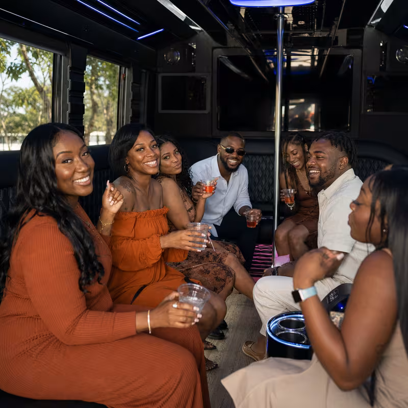 Black Mercedes Sprinter van staged for an Amarillo Birthday Transportation group