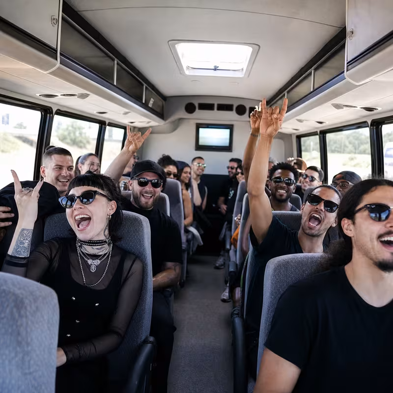Party bus interior with wraparound leather seating and LED lighting in Amarillo