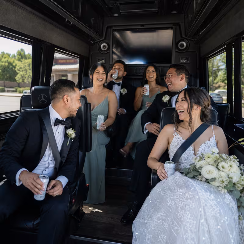 Black Mercedes Sprinter van staged for an Amarillo Wedding Transportation group