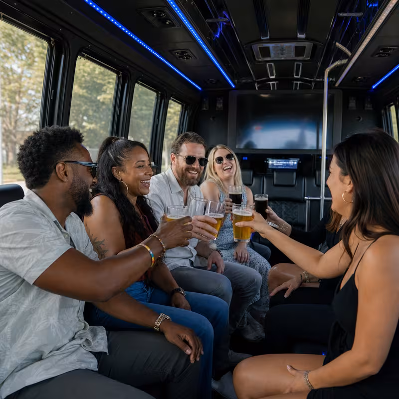Black Mercedes Sprinter van staged for an Amarillo Winery & Brewery Tour Transportation group